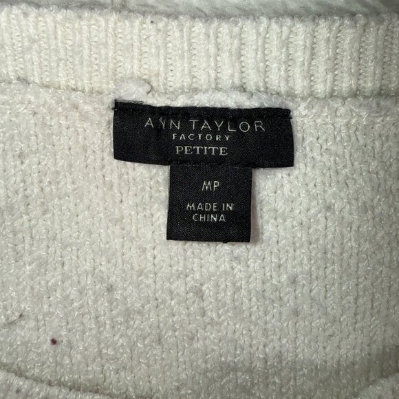 Ann Taylor Cream Sweater Pearl Cable Knit Petite Medium - Picture 2 of 6